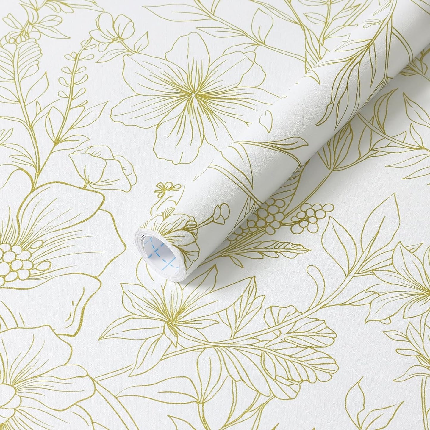 GloryTik Floral Peel and Stick Wallpaper, Removable Blue Floral Contact Paper, Self Adhesive Renter Friendly Wallpaper for Bedroom Living Room Bathroom (17.3" x 78.7")