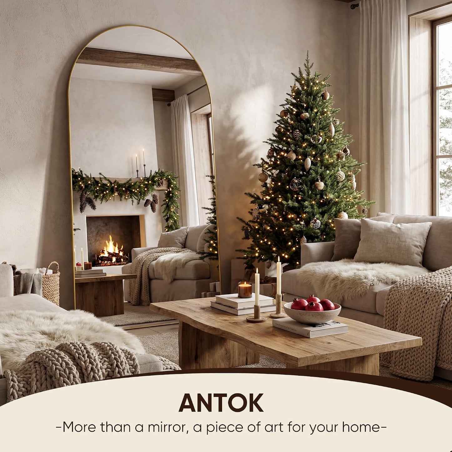 Antok 58" x19” Arched Full Length Floor Mirror, Gold Aluminum Frame, Free Standing/Wall Mount/Leaning for Bedroom, Living Room, Dressing Room