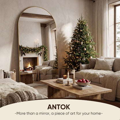 Antok 58" x19” Arched Full Length Floor Mirror, Gold Aluminum Frame, Free Standing/Wall Mount/Leaning for Bedroom, Living Room, Dressing Room