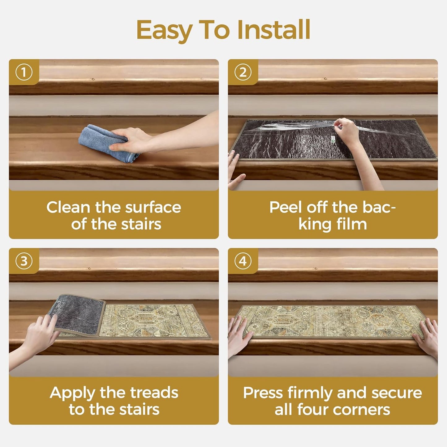 sarben Non Slip Stair Treads for Wooden Steps 15PCS - 8"x30" Indoor Safety Carpet, Edging Mats with TPE Adhesive Backing, Pet and Elderly Friendly Stair Rugs (Taupe) - Colors A