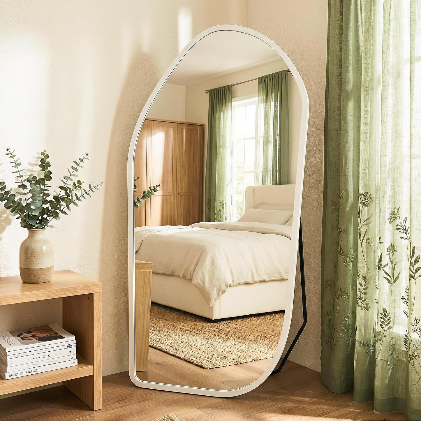 Suidia Full Length Mirror, Oversized Floor Mirror with Solid Wood Frame, Large Standing Mirror for Bedroom Living Room, Wood Art Style, Dark Walnut, 74" L x 32" W