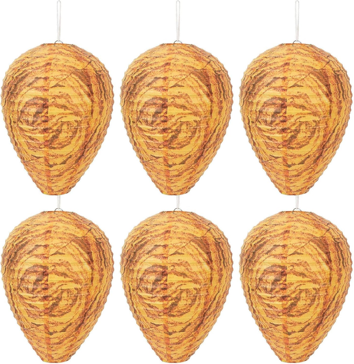 DECYOOL 6 Pack Paper Fake Wasp Nests Decoys for Yellow Jackets and Wasps | ﻿ Oversized Paper Build, Eaves/Garbage/Pool Areas, Territorial Hive Mimicry, Hanging Design,Easy Mount