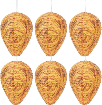 DECYOOL 6 Pack Paper Fake Wasp Nests Decoys for Yellow Jackets and Wasps | ﻿ Oversized Paper Build, Eaves/Garbage/Pool Areas, Territorial Hive Mimicry, Hanging Design,Easy Mount