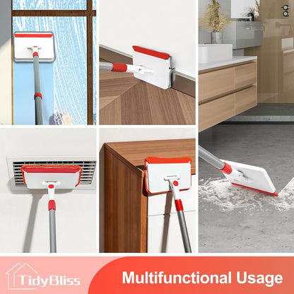 TidyBliss Baseboard Cleaner Tool with Handle, 55.9” Long Wall and Base Board Cleaning Mop, 4 Reusable Pads, 1 Stiff Bristle Scrubber Brush for Floorboard Ceiling Cabinet Window Bathroom Kitchen (Red)