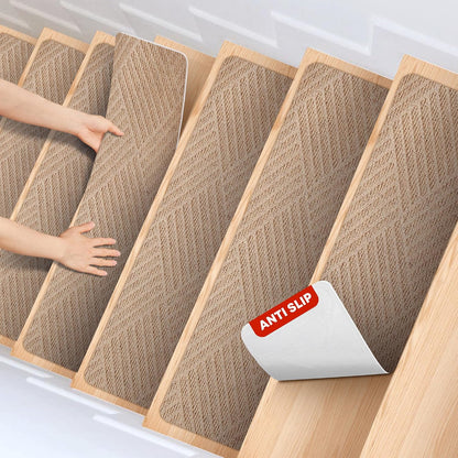 MBIGM 8" X 30" (15 in Pack) Non-Slip Carpet Stair Treads Non-Skid Safety Rug Slip Resistant Indoor Runner for Kids Elders & Pets with Reusable Adhesive - Dark Gray Diamond Weave