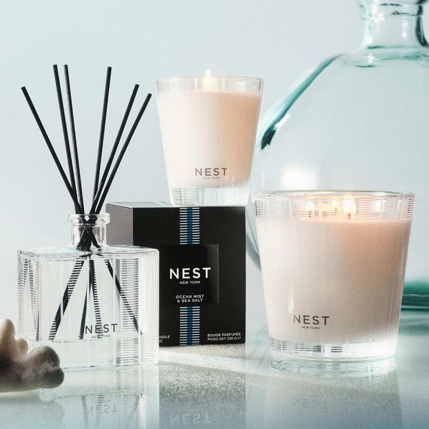 NEST New York Reed Diffuser, Moroccan Amber - 5.9 fl oz - Fragrance for Up to 90 Days - Reusable, Refillable Glass Holder - Includes 8 All-Natural Reed Sticks - Flame Free