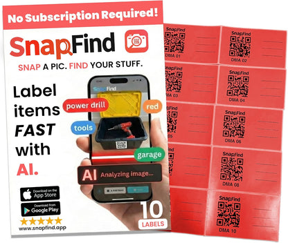 Smart QR Code Labels – AI Auto-Labeling, No Typing! Storage Bins & Moving Containers – iOS and Android App – 10 Waterproof Stickers (3" x 5") (Red)