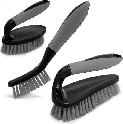 Scrub Brush Set of 3pcs - Cleaning Shower Scrubber with Ergonomic Handle and Durable Bristles - Grout Cleaner Brush - Scrub Brushes for Cleaning Bathroom/Shower/Tile/Kitchen/Floor/Bathtub/Carpet, Blue