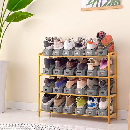 One-Piece Shoe Slot Organizer, Space-Saving Stackers for Closet, Entryway & Shoe Rack | No Assembly Needed (10, Black)