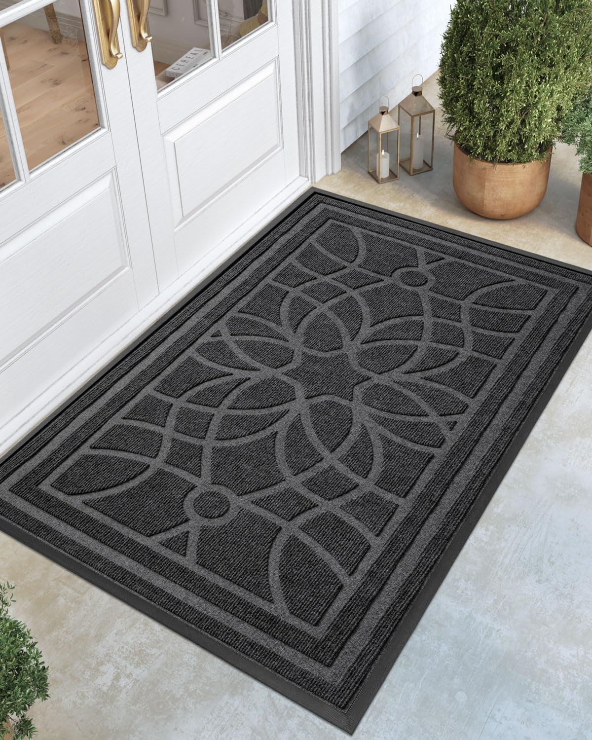 DEXI Front Door Mat Outside Entrance, Heavy Duty Non Slip Low Profile Doormat for Entryway, Trap Dirt and Moisture Welcome Mats, Easy Clean, Patio, Garage, 3x2, Blue