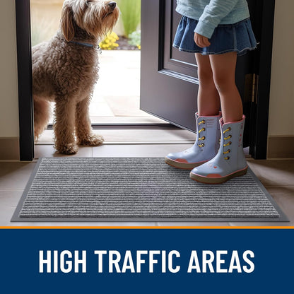 OLANLY Front Door Mat Indoor Outdoor Entrance, 2-Pack 29.5 x 17 Inch, Waterproof Heavy Duty Doormat, Fade Resistant, Low Profile, Easy Clean Patio Porch Welcome Floor Mats for Entry, Grey