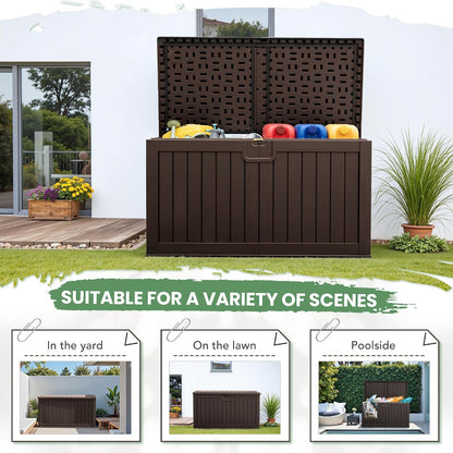Greesum Outdoor Storage Box 31 Gallon Storage Box with Lid for Patio Furniture, Garden Tools, Pool Supplies, Waterproof and UV Resistant, Lockable, Dark Black