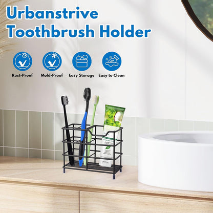 Urbanstrive 304 Stainless Steel Bathroom Toothbrush Holder Toothpaste Holder Stand Bathroom Accessories Organizer (Black, Small)