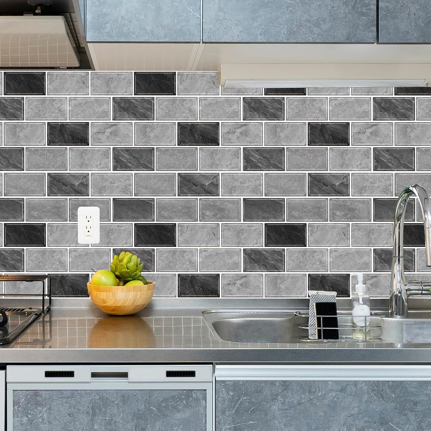 URCOLOR 10-Sheet Stick on Backsplash for Kitchen,12"x12" Peel and Stick Self Adhesive Wall Tiles Back Splashes for Bathroom Brown Marble Look