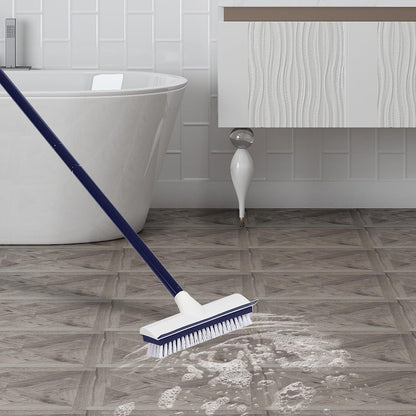 BOOMJOY Floor Scrub Brush with 57" Long Handle, 12" Wide Head, 2 in 1 Scrape and Brush, Stiff Bristle for Cleaning Bathroom, Patio, Kitchen, Tile, Wall and Deck