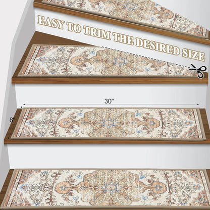 Pauwer Carpet Stair Treads for Wooden Steps Indoor 15 Pack 8" X 30" Peel and Stick Stair Treads Non Slip Staircase Step Treads Reusable Stair Runner Rugs for Dogs, Kids and Elders