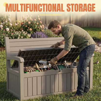 Storage Bench Outdoor Deck Box,100 Gallon Waterproof & UV Resistant Lockable Patio Furniture Seating.Indoor/Outdoor Shoe Storage Cabinet for Garden Cushions,Tools,Patio,Pool Supplies(Black)