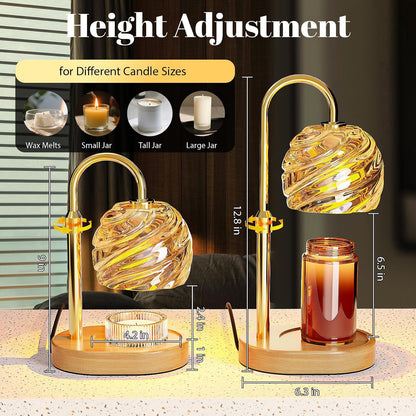 Candle Warmer Lamp with Timer Dimmer, Electric Candle Warmer with Adjustable Height for New Home Decor, Birthday Gifts for Women Men Mom, Wax Melter for All Jar Sizes, 2Bulbs,Black