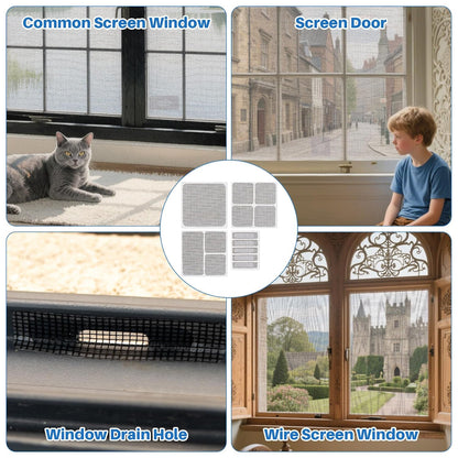 16Sheets Window Screen Repair Kit - Black Self-Adhesive Screen Patch Repair Kit, 4 Sizes Patches Mesh Tape for Mesh Screens Door, Window Drain Holes, Strong Adhesion Easy to Use
