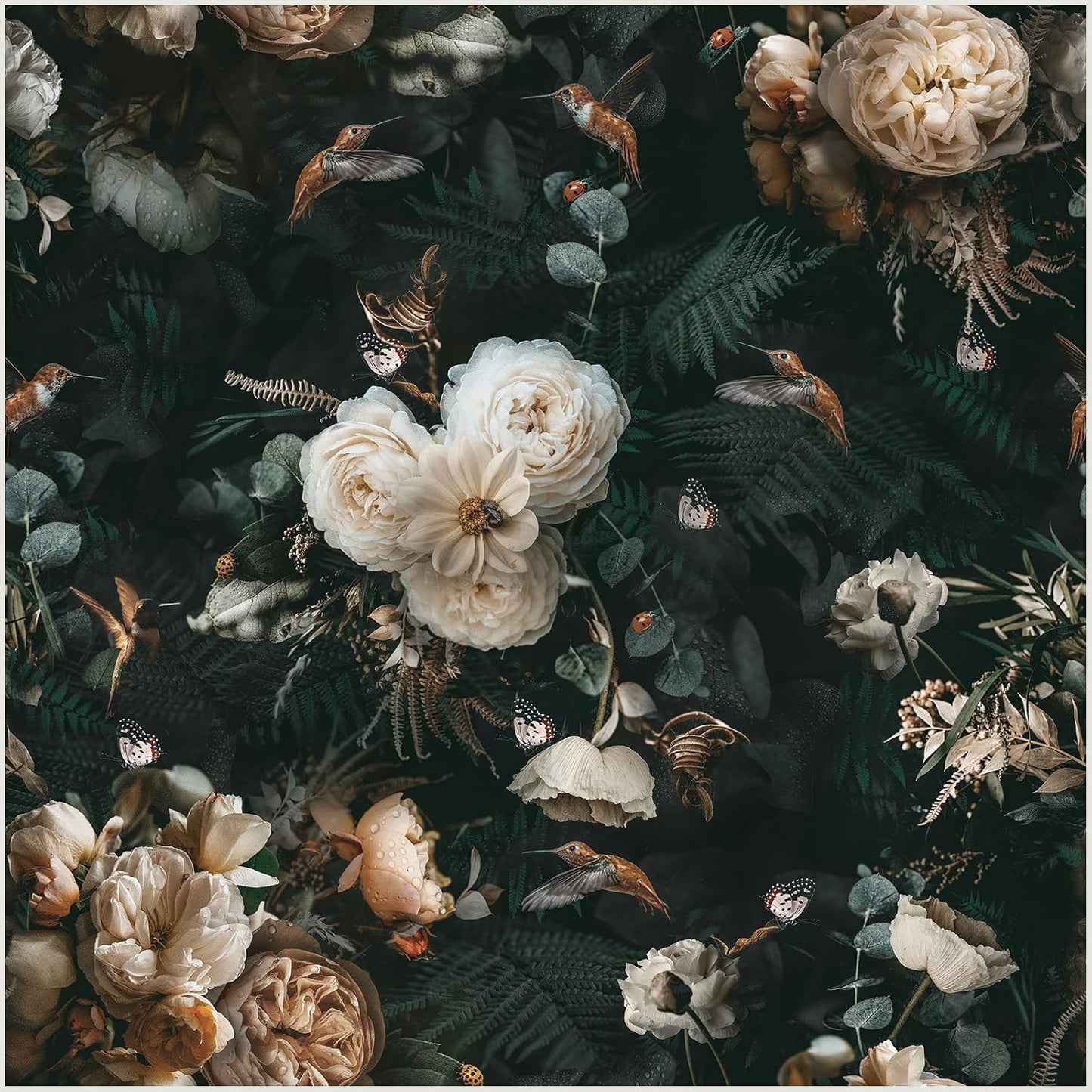 Floralplus Peel and Stick Wallpaper Removable Dark Floral Wallpaper 17.5 x 393 in Renter Friendly Wallpapers for Bedroom Accent Wall Black Floral Contact Paper Flower Wall Mural