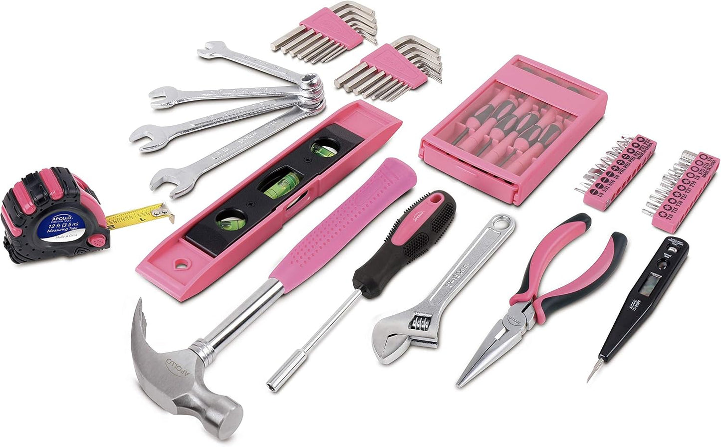 Apollo Tools 53 Piece Household Tool Set Includes Tools and Tool Box with a Selection of Most Needed Tools for Basic DIY Repairs, Maintenance and Crafts - Red