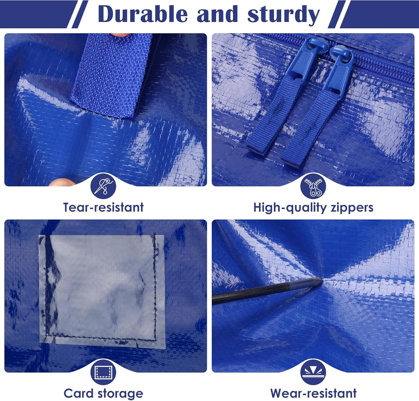 6 Pack Moving Bags Heavy Duty 210GSM with Full-Open Side Zipper, 93L 220lbs Waterproof Foldable Storage Totes for College Dorm Move-In, Moving Boxes Alternative & Home Organization, Blue