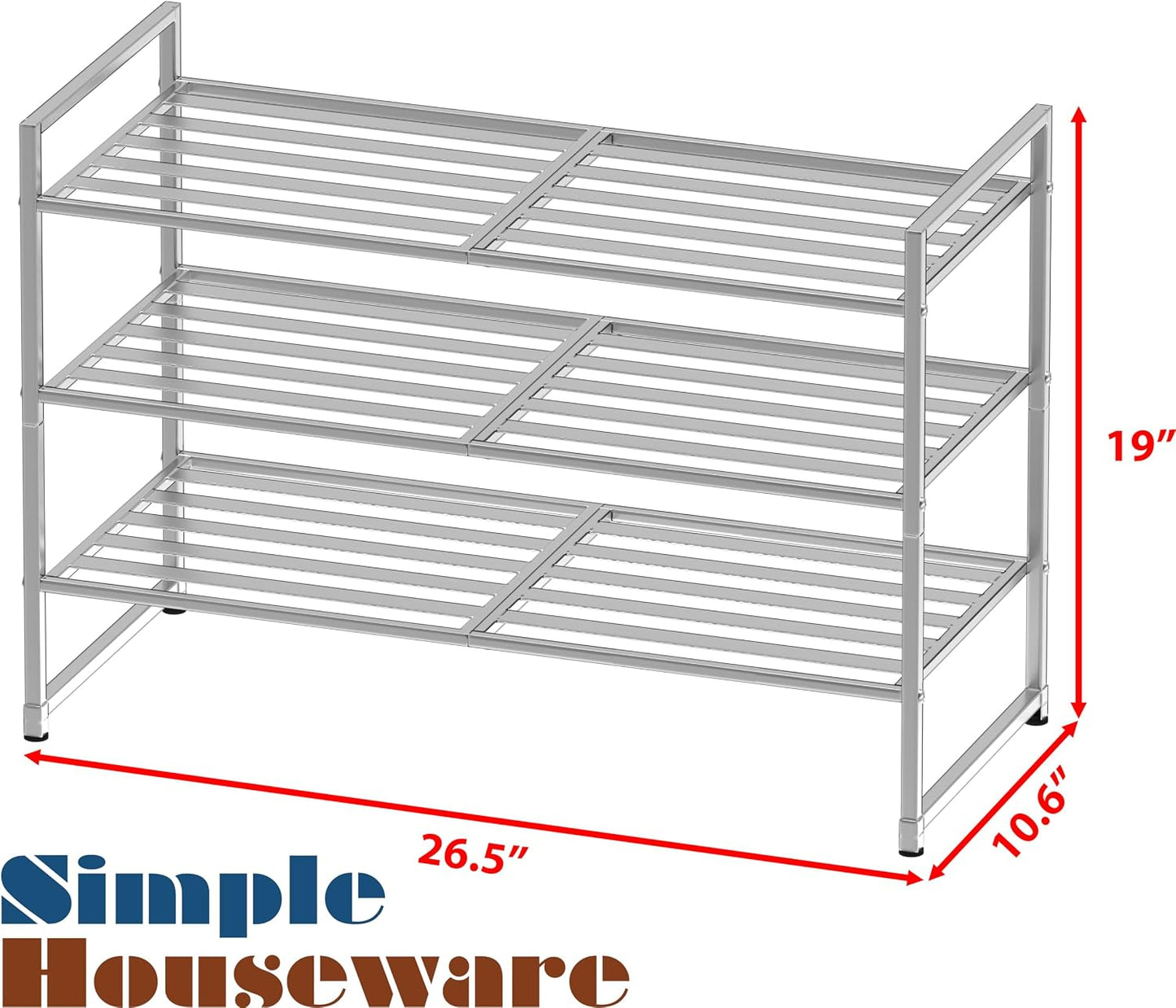 Simple Houseware 3-Tier Stackable Shoes Rack Storage Shelf, Black