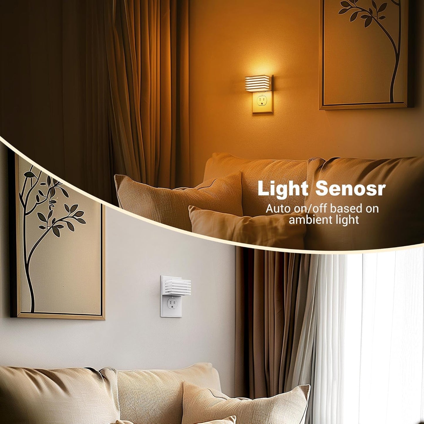JandCase Motion Sensor Night Light, [2 Pack] Night Lights Plug into Wall, Dusk to Dawn & Motion Sensor, 3 Level Brightness Dimmable Plug in Night Light, 3000K Nightlight for Bedroom Bathroom Hallway