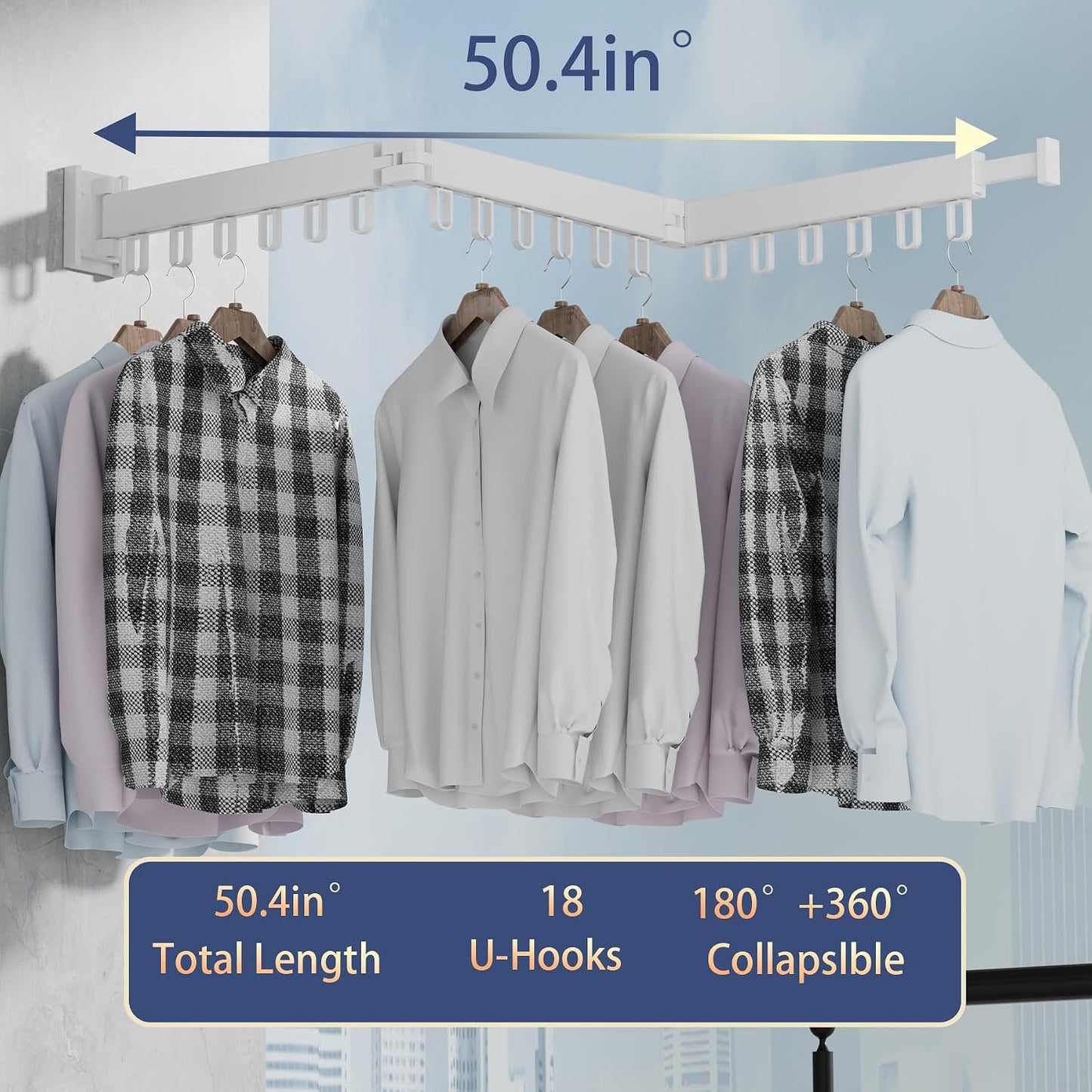 Wall Mounted Clothes Hanger Drying Folding Racks | Full 180° horizontal & vertical pivot