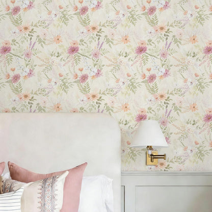 Dimoon 17.3''x78.7'' Peel and Stick Wallpaper Floral Cute Contact Paper Vintage Village Country Cottage Wallpaper Farmhouse Yellow Beige Renter Friendly Geometry Waterproof Embossed Kitchen Bedroom