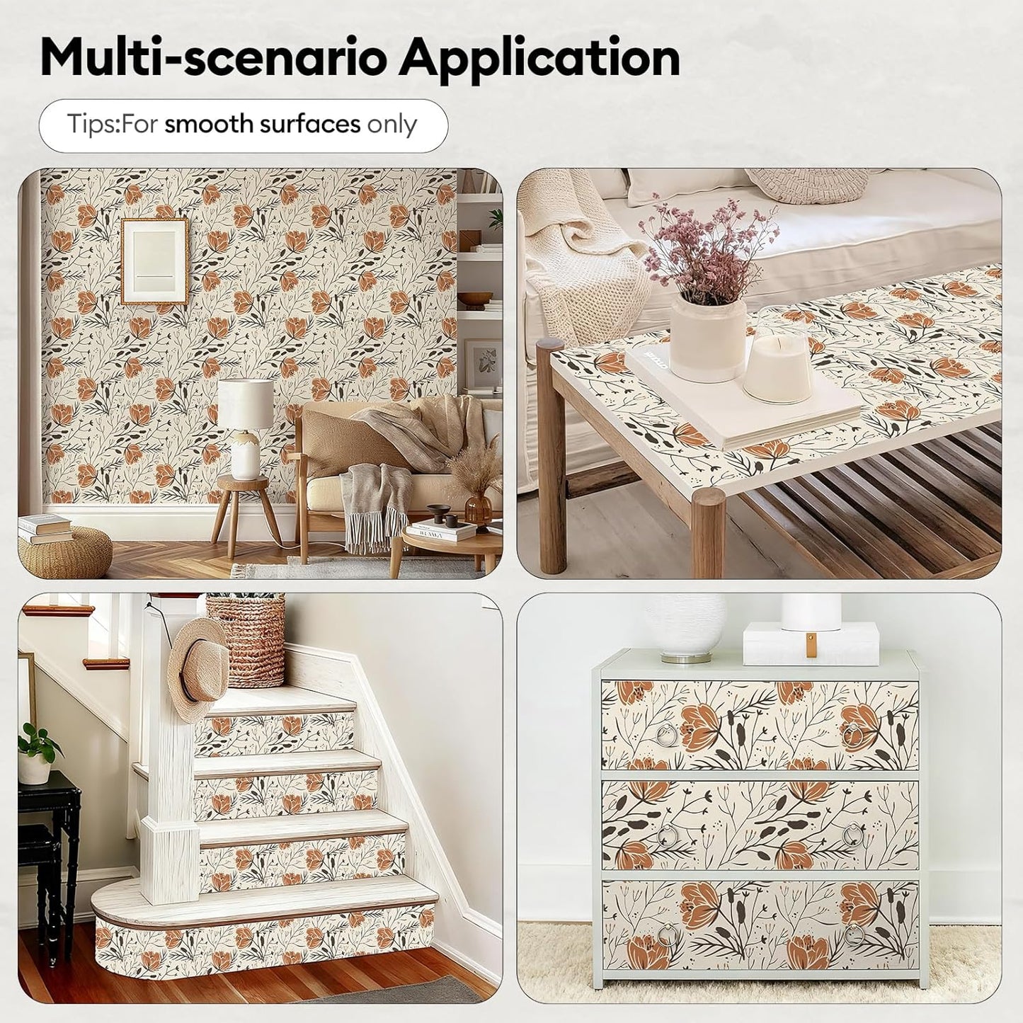 17"x118" Peel and Stick Wallpaper for Renter Friendly, Removable Wallpaper Peel and Stick, Self-Adhesive Textured Contact Paper for Walls, Cabinets, Countertops(Morning Song of Flowers)
