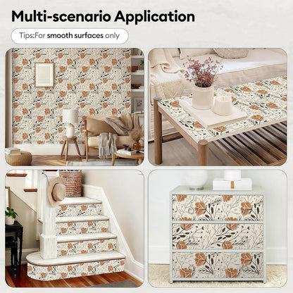 17"x118" Peel and Stick Wallpaper for Renter Friendly, Removable Wallpaper Peel and Stick, Self-Adhesive Textured Contact Paper for Walls, Cabinets, Countertops(Morning Song of Flowers)