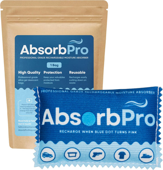 Rechargeable Dehumidifier Bag 5-Pack - 100g Reusable Moisture Absorbers - Silica Gel Packets for Bins, Totes, Gun Safe, Food Storage, Clothes, Cars, and Boats