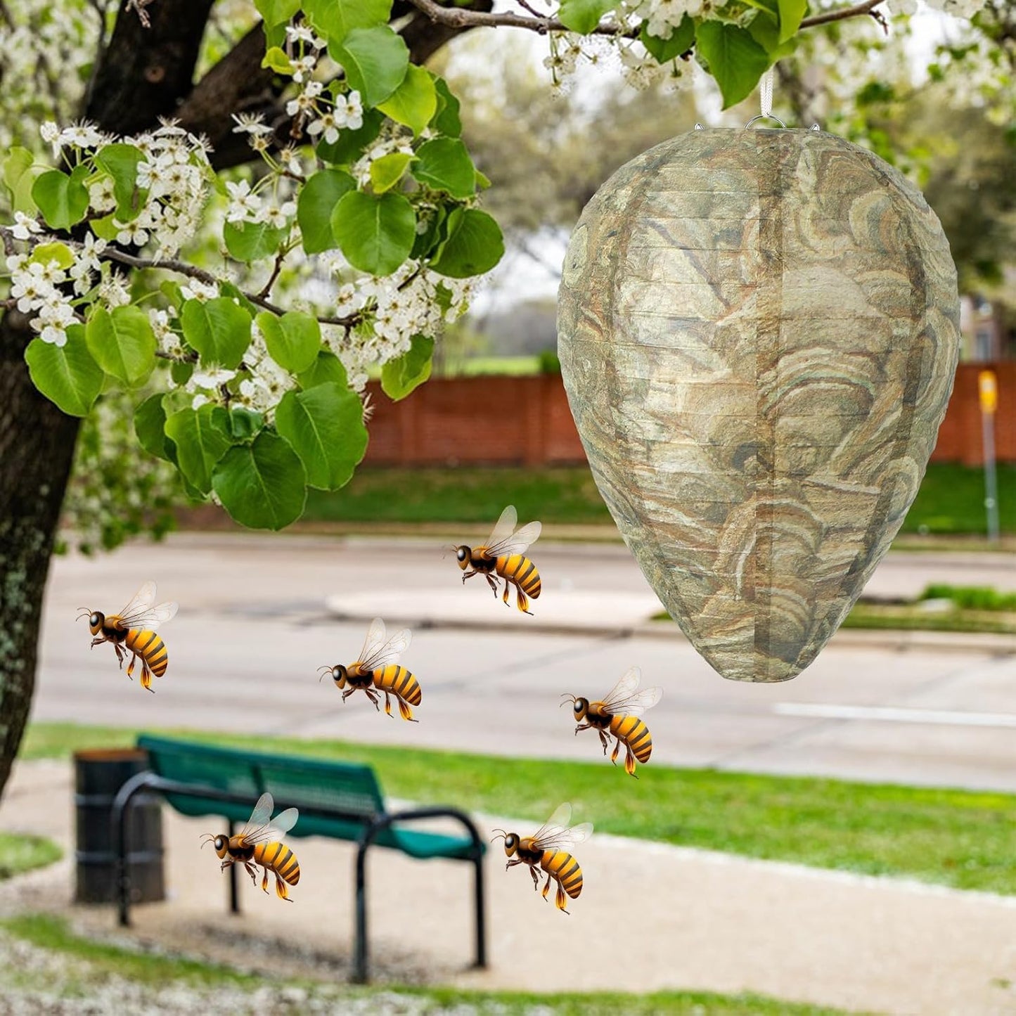 DECYOOL 6 Pack Paper Fake Wasp Nests Decoys for Yellow Jackets and Wasps | ﻿ Oversized Paper Build, Eaves/Garbage/Pool Areas, Territorial Hive Mimicry, Hanging Design,Easy Mount