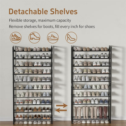 Stackable Shoe Rack, 6 Tier Metal Shoes Rack Storage Organizer,Large Capacity Shoe Shelf Max Holds 30 Pairs of Shoes,Sturdy and Stable, for Closet, Entryway,Garage，Black