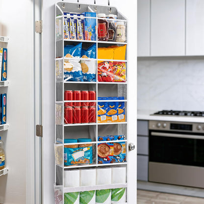 JARLINK 2 Pack Over the Door Organizer Storage, 5 Shelf Hanging Door Organizer with 5 Large Capacity Pockets, Anti Tilt 44 lb Load Behind Door Storage for Bedroom, Bathroom, Pantry, Nursery, (Grey)