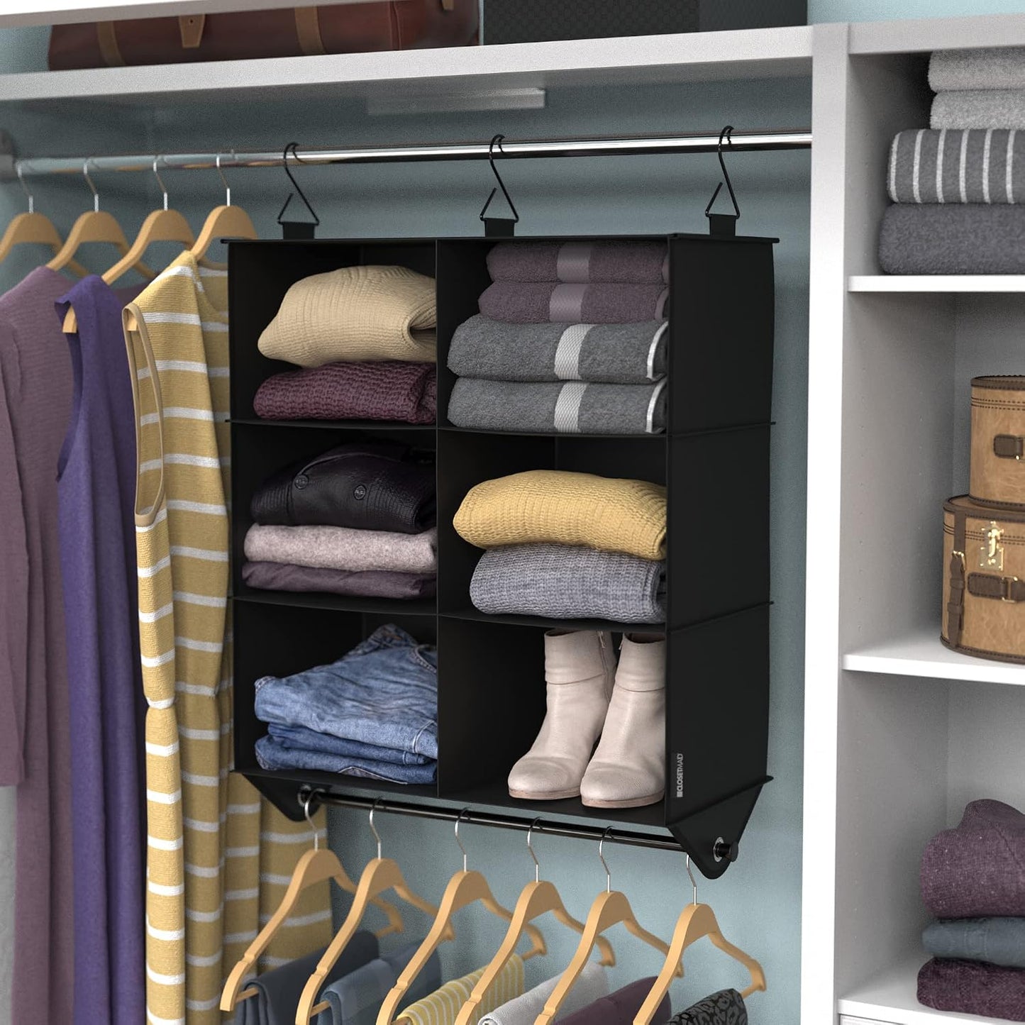 ClosetMaid 10-Shelf Fabric Hanging Shoe Storage Organizer for Closet, Charcoal Black