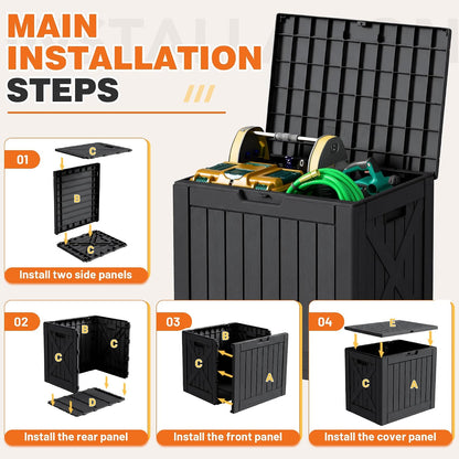 32 Gallon Deck Box Outdoor Indoor Waterproof Storage Box for Patio Furniture, Pool Accessories, Garden Tools, and Cushion Storage, Black
