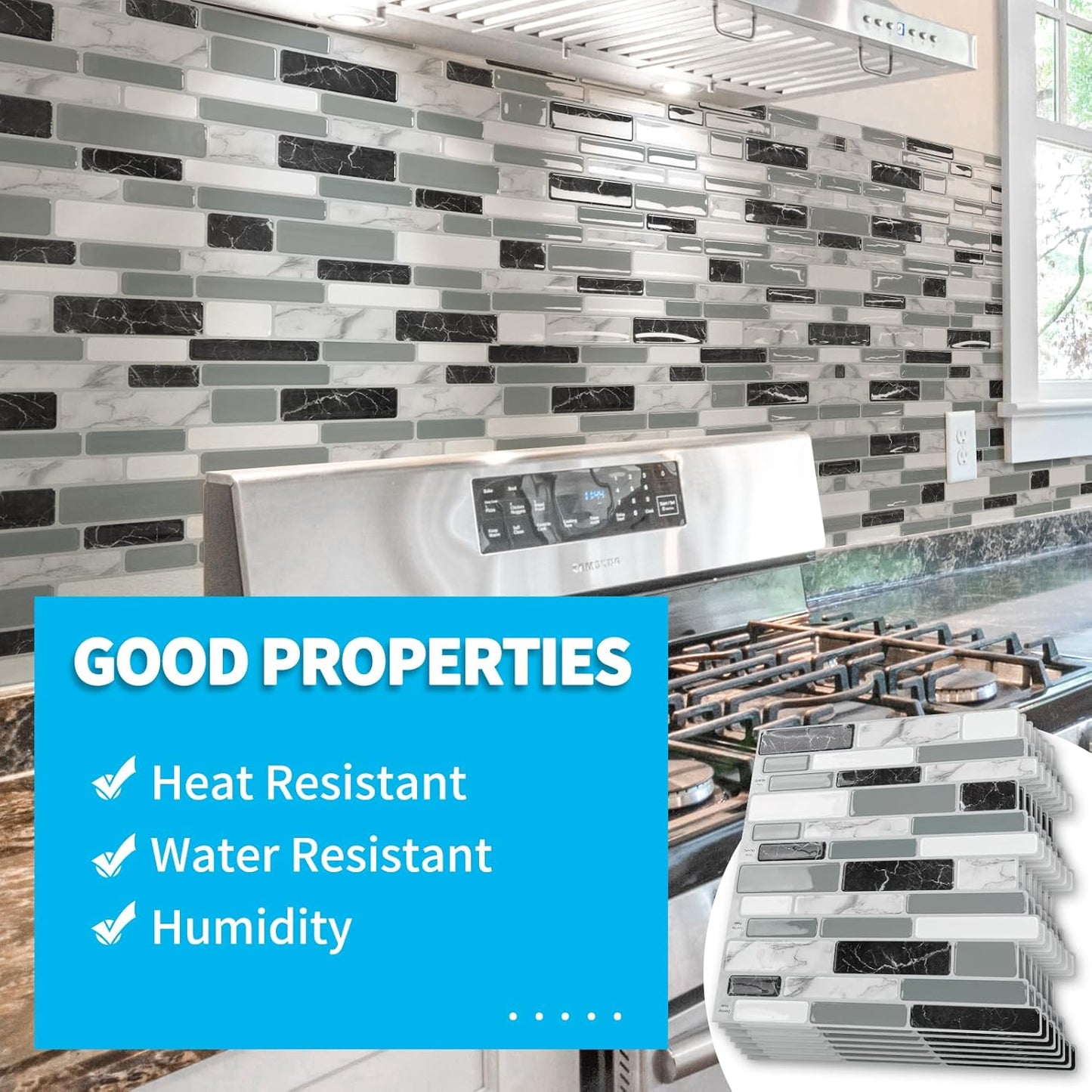 Art3d 10-Sheet Peel and Stick Kitchen Backsplash Tiles, 12"x12" Self-Adhesive Marble Grey Wall Tiles for Kitchen and Bathroom