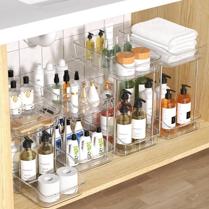 incostar 2 Tier Pull-Out Organizer for Bathroom Kitchen, Under Sink Storage with Dividers, Ideal for Cabinet, Cupboard Organization, Slide-Out Clear Storage, 1 Pack