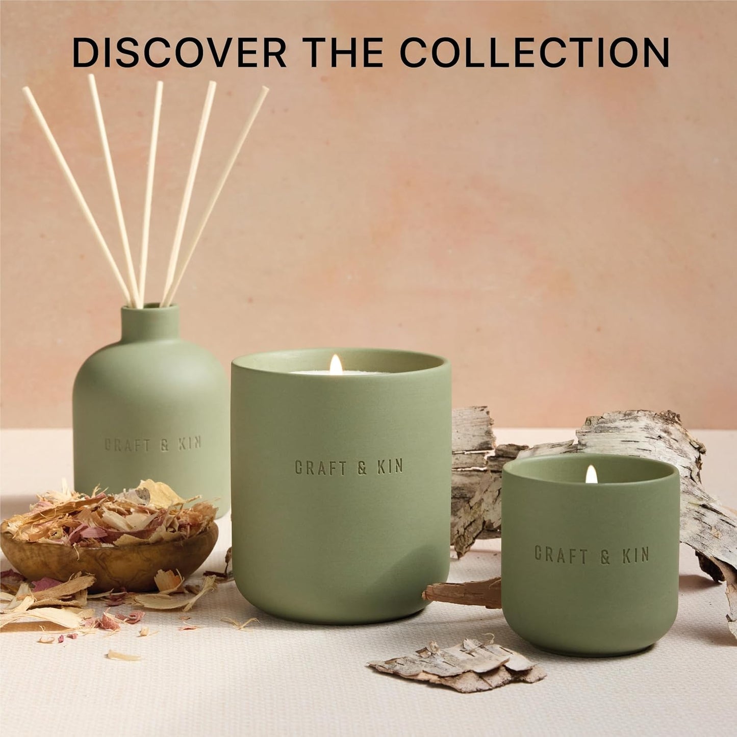 Craft & Kin Reed Diffuser for Home & Bathroom – Neroli & Jasmine Holiday Reed Diffuser Set with Fragrance Sticks, Long-Lasting Alcohol-Free Winter Scent, Earthenware Collection, 6.7oz