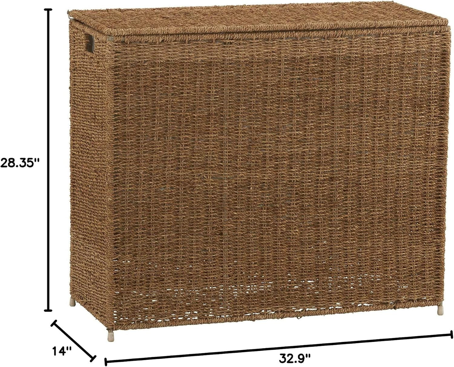 Household Essentials Brown ML-5445 Wicker 3 Compartment Laundry Sorter with Lid | 3 Section Clothes Hamper