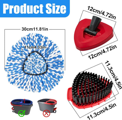 Mop Heads for O Cedar RinseClean 2 Tank Spin Mop System, 3 Microfiber Mop Head Refills and 3 Chenille Mop Pads,1 Scrub Brush, and 1 Mop Base with Mop Handle Set Combo