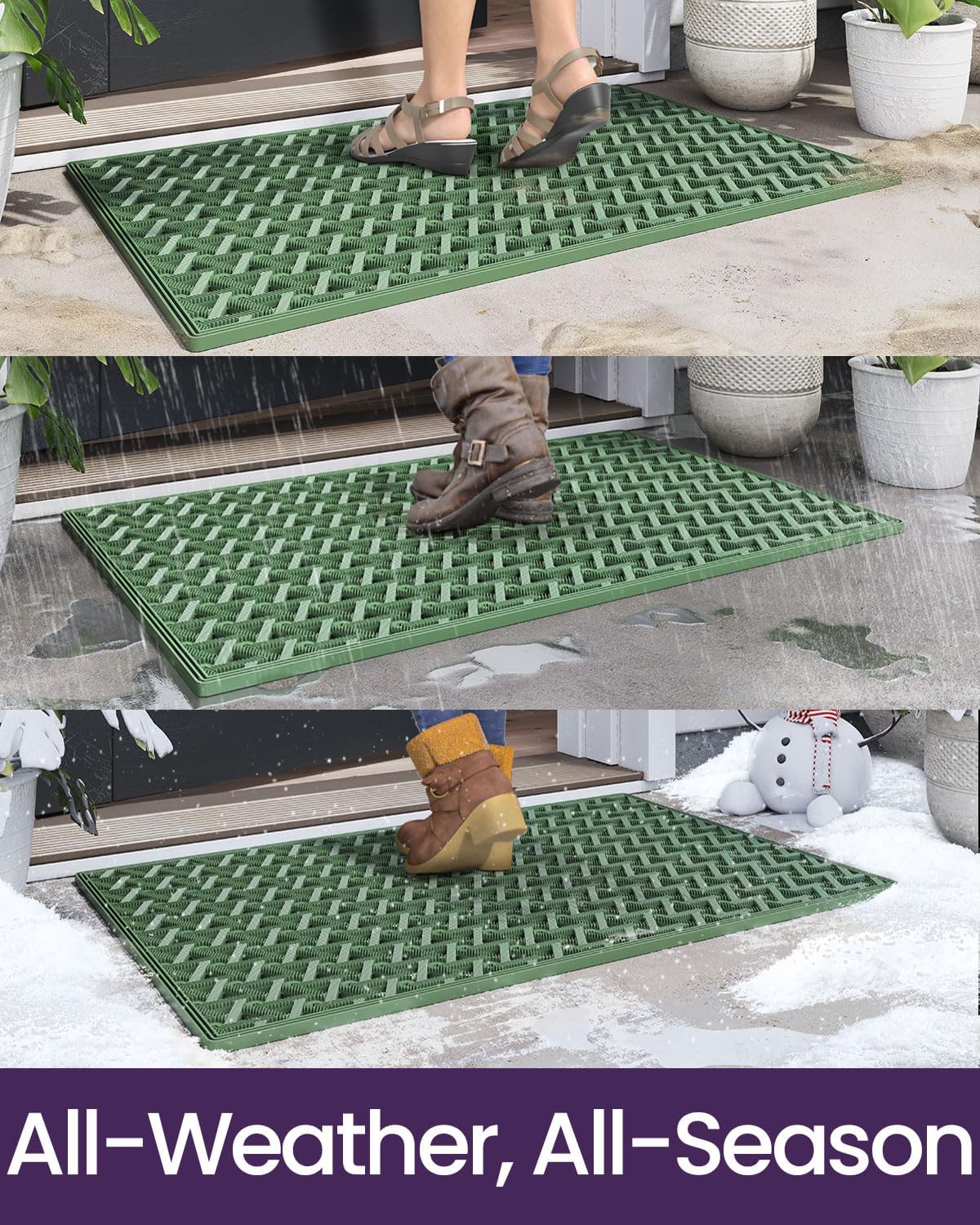 DEXI Front Door Mat Outside Entrance Rubber 19x30, Welcome Floor Doormat Heavy Duty Non Slip, Dirt Trapper Waterproof Exterior Entry Mats All Weather for Patio Entryway Drainage, Black