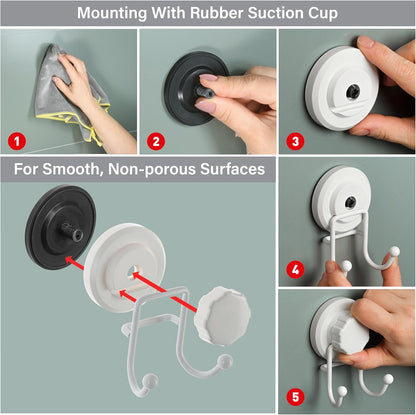 HASKO accessories - Suction Cup Hooks for Shower - Towel Hooks for Bathroom Wall Mounted Shower - Bathroom Hooks for Hanging - Stainless Steel SS304 Towel Holders, Black (2 Pack)