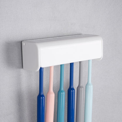6 Slots Wall Mount Toothbrush Holder with Cover, Self Adhesive Toothbrush Storage Organizer for Shower, Toothbrush Hanger for Bathroom, Medicine Cabinet, Dorm
