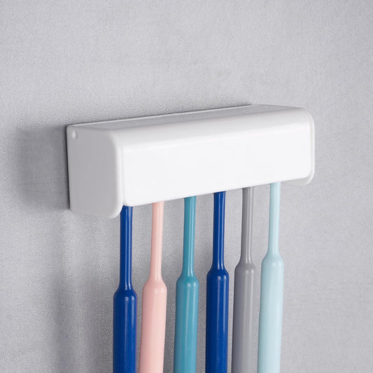6 Slots Wall Mount Toothbrush Holder with Cover, Self Adhesive Toothbrush Storage Organizer for Shower, Toothbrush Hanger for Bathroom, Medicine Cabinet, Dorm