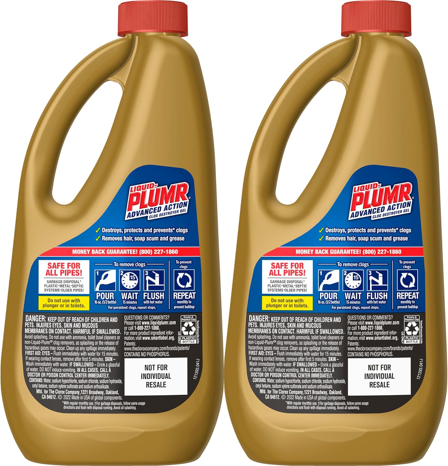 Liquid-Plumr Pro-Strength Full Clog Destroyer, Bathroom & Kitchen Sinks, Shower and Tub Drain, Safe for Pipes, Liquid Drain Cleaner, 32 Fluid Ounces