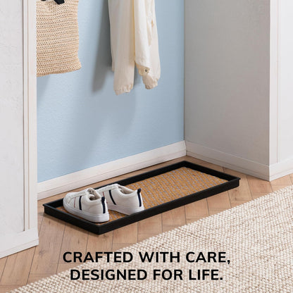 Anji Mountain Heavy Duty Waterproof Rubber Shoe Storage Mat Organizer/Boot Storage Tray Multi Use for Entryway with Coir, Tan Insert, Fits 4 Pair (46.5" Wide)