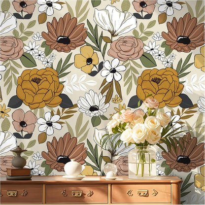 Floralplus Floral Wallpaper Peel and Stick Removable Wallpaper Boho Renter Friendly Dark Flower Wallpapers Contact Paper for Walls Cabinet Bedroom Bathroom Decor 17.5 in x 118 in
